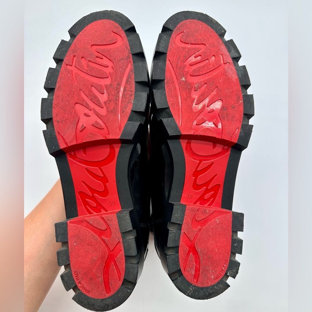 CHRISTIAN LOUBOUTIN Montezu Brushed Leather Ankle Boots Black Lug Sole EU 39 US9 - Picture 13 of 15